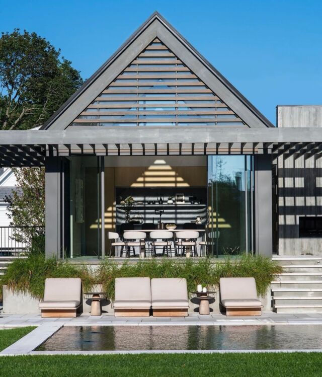 We have a passion for natural light. Designing custom homes gives us the opportunity to explore its potential. This pool house is a perfect example of how we can manipulate light to enhance indoor spaces. The pergola not only provides relief from the sun but also creates beautiful shadows inside.

Pool house recently featured in @cottagesgardens 
Builder: @sbphomes
Architecture: @c_ohlabstudio 
Interior Design: @nimadesigninteriors 
Landscape Design: @artemislandarch 
Photography: @macchiaphoto